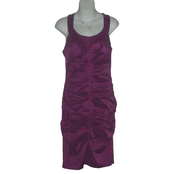 Signature by Sangria Dress Purple Iridescent Ruched Prom Party Wedding Cocktail - Picture 1 of 12